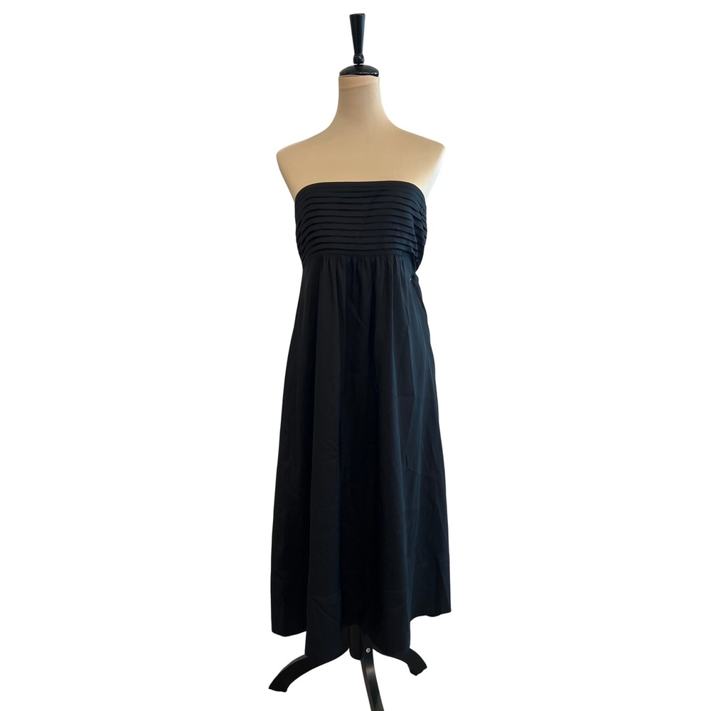 Banana Republic Womens Black 100% Silk Strapless Pleated Midi Dress Size 10